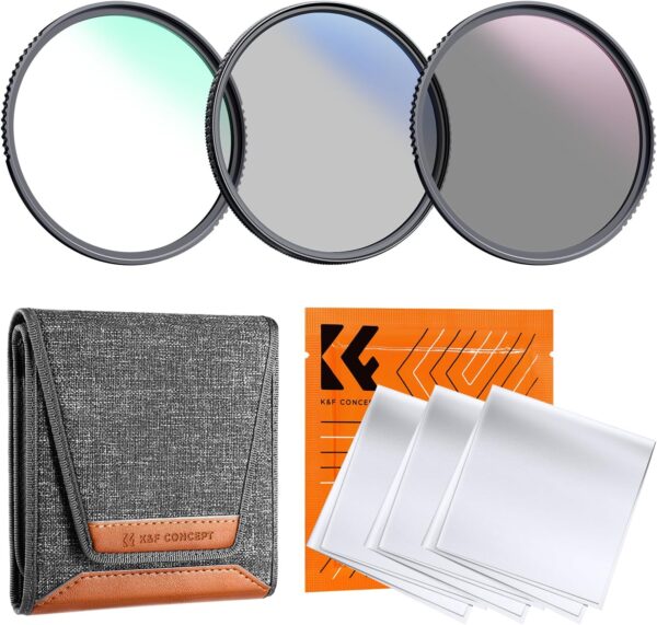 Ultimate K&F Concept 55mm Filter Trio: UV, CPL, & ND4 with Cleaning Essentials and Pouch!