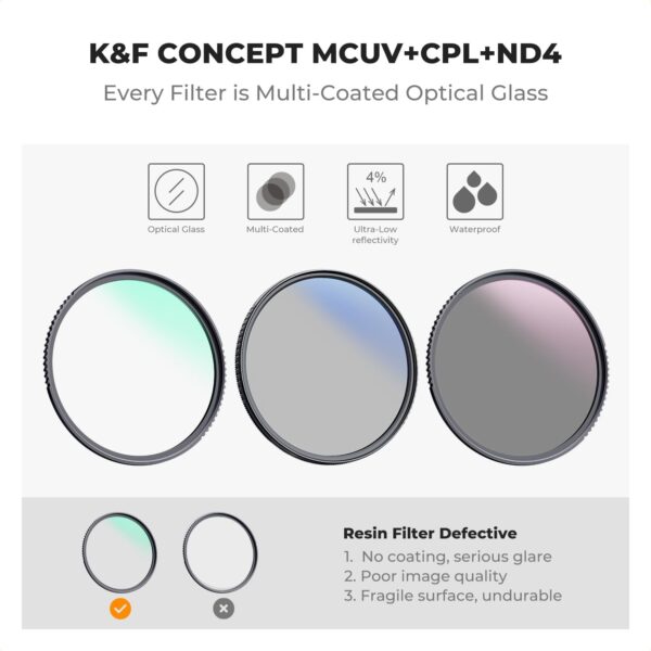 Ultimate K&F Concept 55mm Filter Trio: UV, CPL, & ND4 with Cleaning Essentials and Pouch! - Image 2
