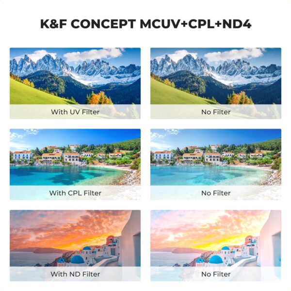Ultimate K&F Concept 55mm Filter Trio: UV, CPL, & ND4 with Cleaning Essentials and Pouch! - Image 4