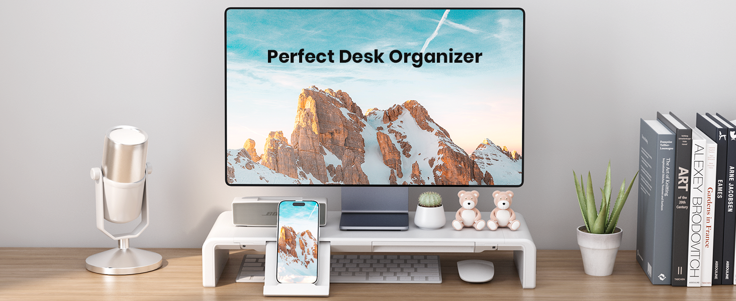 Elevate Your Workspace: Klearlook's Foldable, Height-Adjustable Monitor Stand with Storage and Device Holder in White 11 3d085ed4 b50e 4f65 9c2e 46d0a1160f96. CR0,0,1464,600 PT0 SX1464 V1