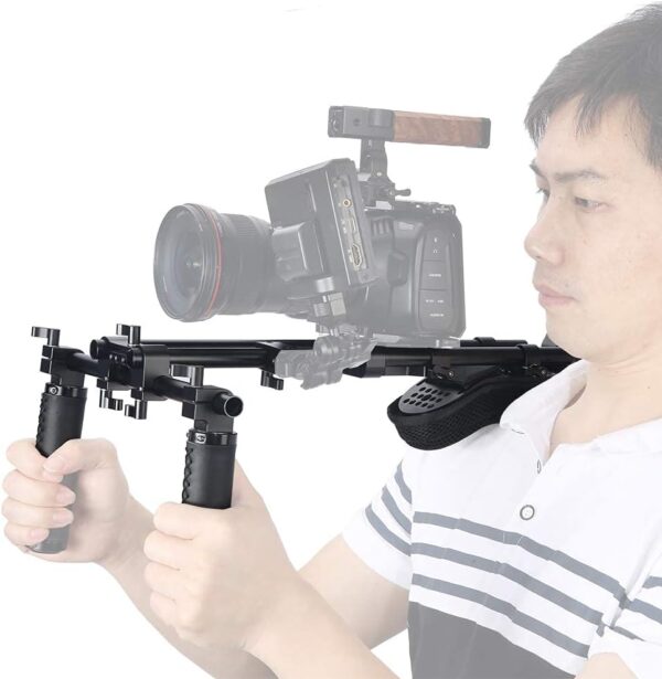 NICEYRIG 15mm Shoulder Pad Support System for DSLR Camera Cinema Camcorder, Shoulder Mount Rig with Base Plate, Aluminum Alloy 16'' 15mm Rod, Handle Set - 435 - Image 4