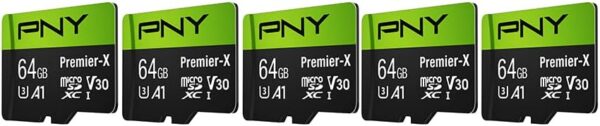 PNY 64GB Premier-X Class 10 U3 V30 microSDXC Flash Memory Card 5-Pack - 100MB/s, Class 10, U3, V30, A1, 4K UHD, Full HD, UHS-I, Micro SD - Image 2
