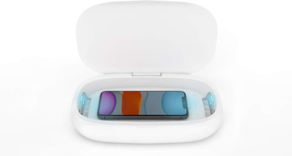 Cell Phone Sanitizer Universal Cell Phone Charger Box | 360-Degree UV-C Light Sanitizer | Disinfects and Charges All Phones with a 9.7W Fast Wireless Charger | Aromatherapy