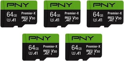 "Empower Your Storage: PNY 64GB Premier-X MicroSDXC Flash Memory Card 5-Pack – Supercharged for 4K UHD and Beyond!"