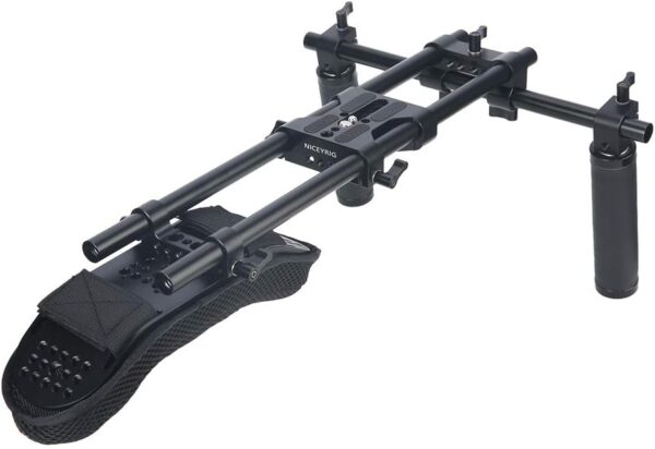 NICEYRIG 15mm Shoulder Pad Support System for DSLR Camera Cinema Camcorder, Shoulder Mount Rig with Base Plate, Aluminum Alloy 16'' 15mm Rod, Handle Set - 435