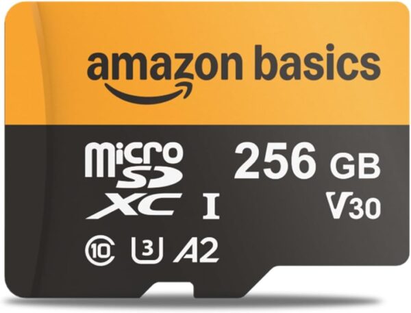Amazon Basics 256GB Micro SD Card with Reader Adapter, Fast Speed Up to 200MB/s, Black, 1-Pack