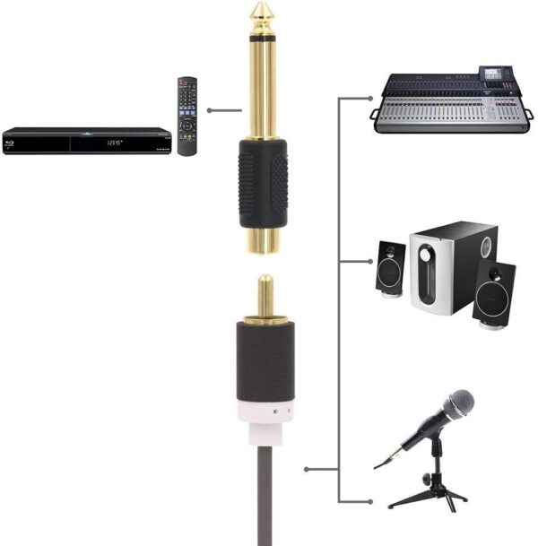 VCE RCA to 1/4" Audio Adapter, 6.35mm Mono Plug Male to RCA Female Connectors 6-Pack - Image 5