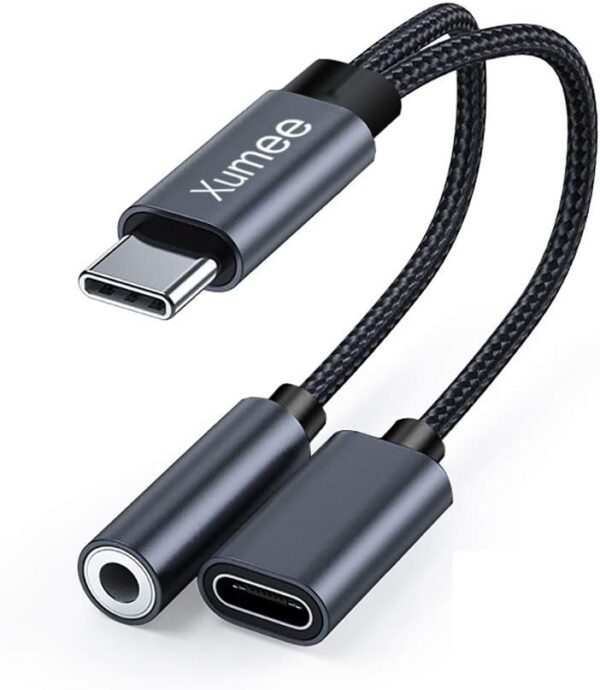 "Ultimate 2-in-1 USB-C Adapter: Dual Function Hi-Res DAC & Fast Charging for iPhone 16/15 Pro Max and Galaxy S25/S24 Ultra (Grey)"