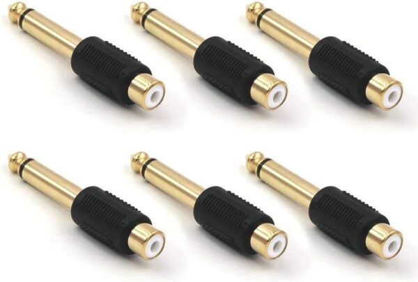 VCE RCA to 1/4" Audio Adapter, 6.35mm Mono Plug Male to RCA Female Connectors 6-Pack