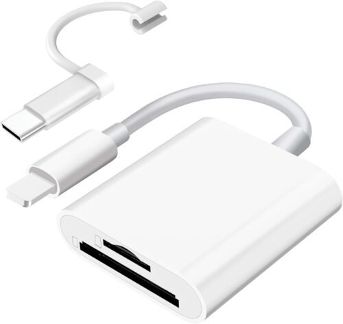 "Ultimate Dual-Slot Card Reader: Effortlessly Connect Your iPhone and iPad to SD & TF Cards!"