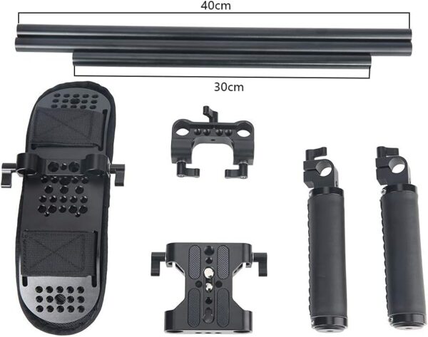 NICEYRIG 15mm Shoulder Pad Support System for DSLR Camera Cinema Camcorder, Shoulder Mount Rig with Base Plate, Aluminum Alloy 16'' 15mm Rod, Handle Set - 435 - Image 6