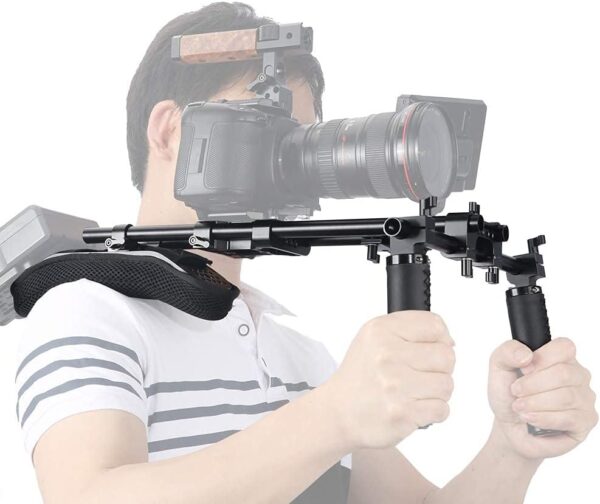NICEYRIG 15mm Shoulder Pad Support System for DSLR Camera Cinema Camcorder, Shoulder Mount Rig with Base Plate, Aluminum Alloy 16'' 15mm Rod, Handle Set - 435 - Image 3