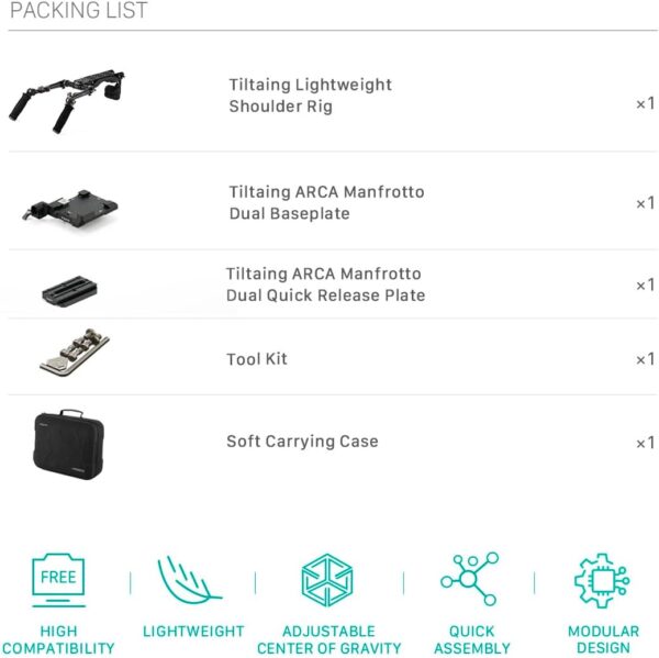 Tilta Lightweight Shoulder Rig | Foldable | Aviation Grade Aluminum Alloy | Dual Quick Release | 15mm Rod Mount/NATO Rail Adapter | Compatible with Manfrotto/Arca | TA-LSR-B - Image 9