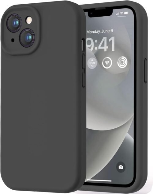 "LOVE 3000: Shockproof Silicone iPhone 14 Case with Luxurious Microfiber Lining - Unisex Black Elegance for All"