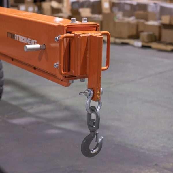 Titan Attachments Fork Mounted Adjustable Hoist Jib Boom Crane Attachment, Manual Telescoping Boom Extends Up to 138", 6,000 LB Lift Capacity, Two Swivel Hooks, Adjustable Hook Points - Image 9