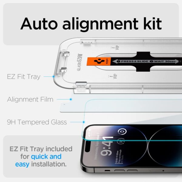 Spigen Tempered Glass Screen Protector [GlasTR EZ FIT] designed for iPhone 14 Pro [Case Friendly] - Sensor Protection / 2 Pack - Image 2