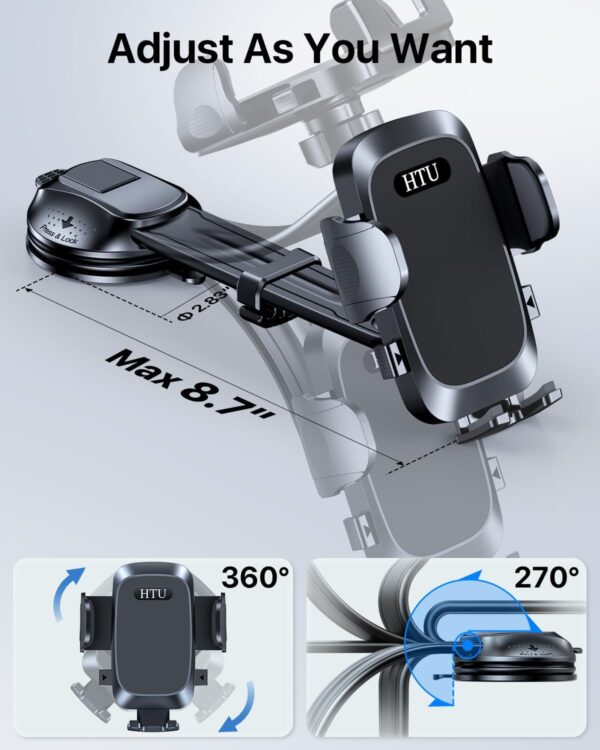 HTU [True Military-Grade Car Phone Holder [2025 Upgraded Strongest Suction & Vent Clip] Cell Phone Car Mount for Dashboard Windshield Vent Truck Cradle Dash Stand,Black - Image 8
