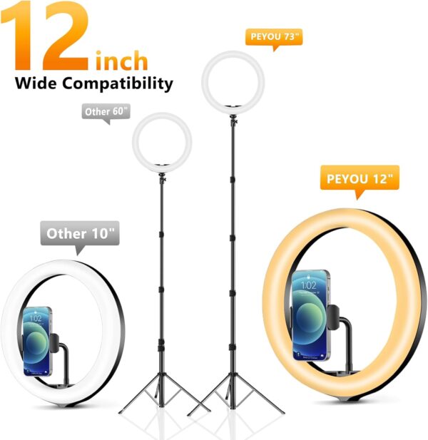 Illuminate Your Moments: The 12" PEYOU Selfie Ring Light with 73" Tripod – 38 Color Modes and 3-in-1 Dimmable Magic for Makeup, TikTok, and YouTube! - Image 3