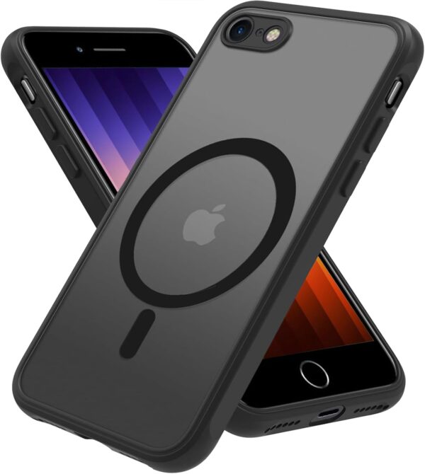 Magnetic for iPhone SE Case 2022/3rd/2020/2nd gen, iPhone 8 & iPhone 7 [Compatible with Magsafe] Shockproof Slim Translucent Matte Protective Phone Case, Black