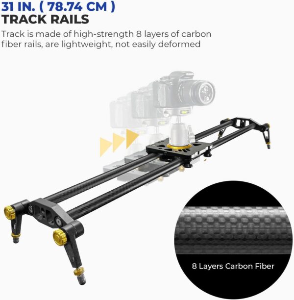 Elevate Your Filmmaking: LimoStudio's Enhanced 31.5" Carbon Fiber Camera Slider with Versatile Dolly Track and Precision Stabilizer - Image 2