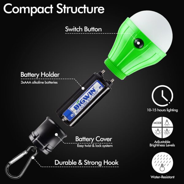 Tent Lamp 4 Packs Portable LED Tent Lights Clip Hook Hurricane Emergency Lights LED Camping Lights Bulb Camping Lanterns Camping Equipment for Camping Hiking Backpacking Outage - Image 4