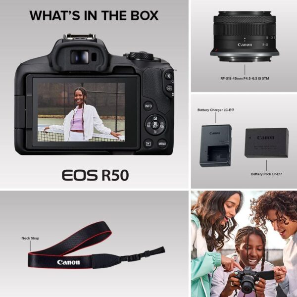 Canon EOS R50 Mirrorless Camera RF-S18-45mm F4.5-6.3 is STM Lens Kit, 24.2 Megapixel CMOS (APS-C) Sensor, 4K Video, Hybrid Camera, Photo and Video, Vlogging, Content Creator, RF Mount, Black - Image 9