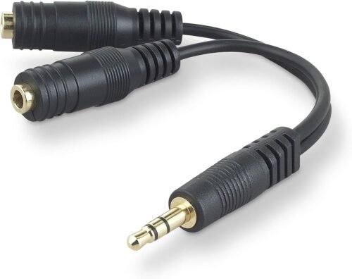 "Unlock Superior Sound: Belkin 3.5mm AUX Audio Cable Splitter for Speakers and Headphones, Classic Black"