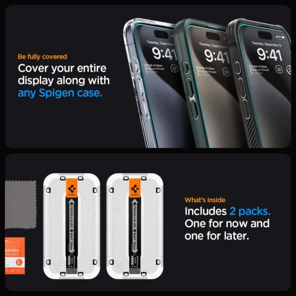 Spigen Tempered Glass Screen Protector [GlasTR EZ FIT] designed for iPhone 15 Pro Max [Case Friendly] - 2 Pack - Image 8