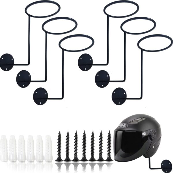 TIHOOD 6PCS Motorcycle Helmet Rack, Metal Helmet Hanger, Wall Mounted Helmet Holder, Ball Rack and Hat Rack, Multifunctional Helmet Rack