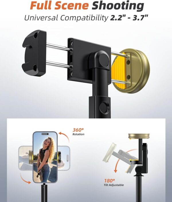 62" Phone Tripod & Selfie Stick, Tripod for iPhone with Remote, All-in-1 Cell Phone Stand, Portable, Lightweight Extendable for Selfies Video Recording Vlog, Compatible with iPhone Android - Image 5