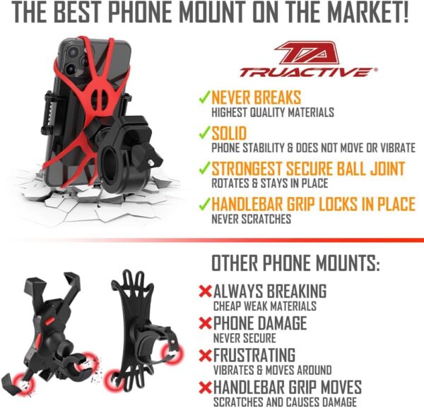 TruActive Premium Bike Phone Mount Holder | Universal Cell Phone Mount for 4"-7" Phones | Includes 6 Reusable Color Bands | Tool Free Handlebar Mount for Bicycle, Motorcycle, Electric Scooter, ATV - Image 2