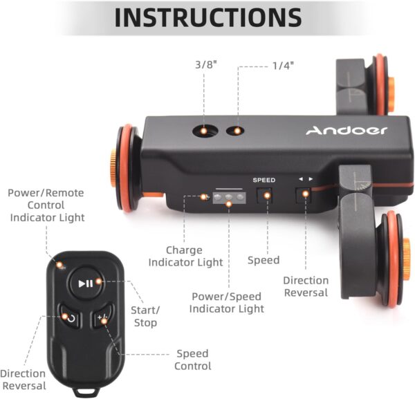 Andoer Camera Dolly with Phone Holder, Scale Indication, 3 Speeds Motorized Dolly Car with Remote Control - Compatible with iPhone, DSLR, Camcorder, Gopro, Insta, Android Smartphone - Image 5