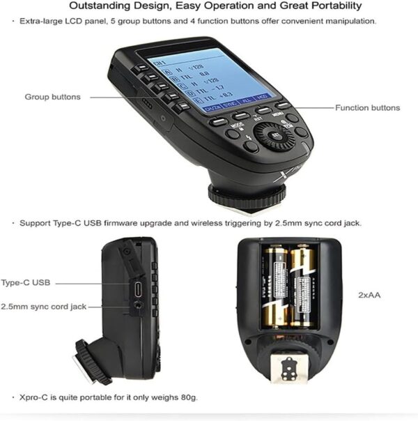 Godox Xpro-C TTL Wireless Flash Trigger for Canon 1/8000s HSS TTL-Convert-Manual Function Large Screen Slanted Design 5 Dedicated Group Buttons 11 Customizable Functions - Image 6