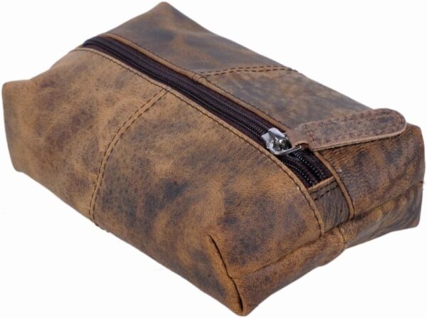 KomalC Genuine Buffalo Leather Zip-Lock Cosmetic & Pencil Pouch – Versatile Makeup and Stationery Case - Image 2