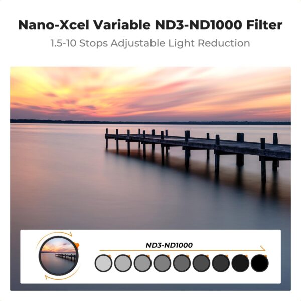 K&F Concept 77mm Variable ND Lens Filter ND3-ND1000 (1.5-10 Stops) Putter Adjustable HD Neutral Density Filter with 28 Multi-Layer Coatings for Camera Lens (Nano-X Series) - Image 2