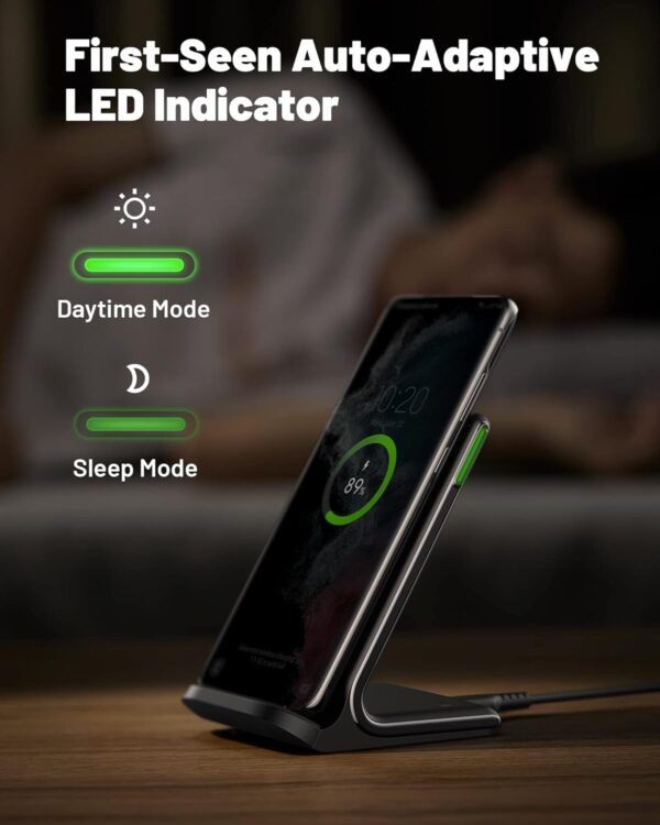INIU Wireless Charger Stand, 15W Fast Wireless Charging Station with Sleep-Friendly Adaptive Light Compatible with iPhone 14 13 12 Pro XR XS 8 Plus Samsung Galaxy S23 S22 S21 S20 Note 20 10 Google LG - Image 3