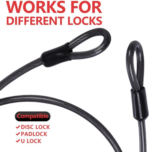 DELSWIN Security Steel Cable with Loops - 3/8 inch (10 mm) Thick (6' or 15') Heavy Duty Bike Lock Cable Vinyl Coated Braided Cables for U-Lock and Padlock - Image 5