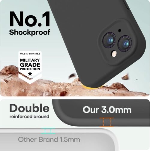 "LOVE 3000: Shockproof Silicone iPhone 14 Case with Luxurious Microfiber Lining - Unisex Black Elegance for All" - 이미지 4