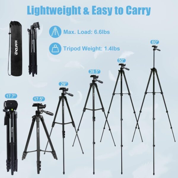 Endurax 60'' Camera Tripod Camera Stand for Canon Rebel Eos Nikon DSLR, Travel Tripods for Phone Tablet with Remote Black - Image 6