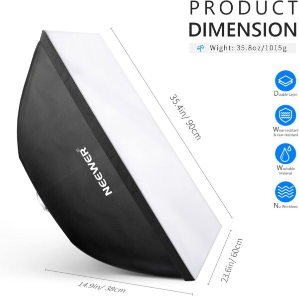NEEWER 24”x35” (60x90cm) Rectangular Softbox, Studio Monolight Softbox with Bowens Mount, Diffuser & Carrying Bag for Portrait Product Photography, Compatible with S101-400W/300W, SL-70W, CB60/100/150 - Image 2