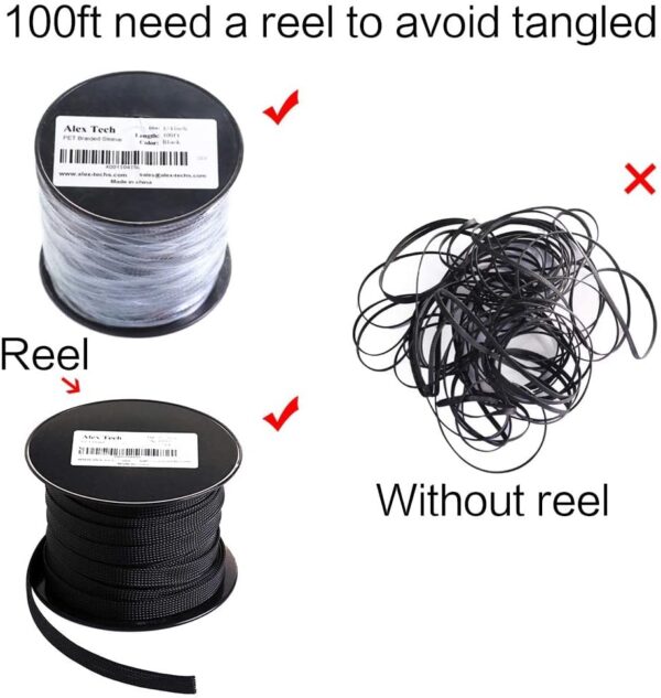 "Ultimate Protection: 100ft of Sleek Black Expandable Braided Cable Sleeving by Alex Tech" - Image 6