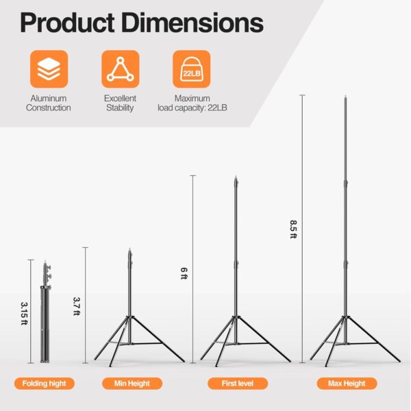 "Dual Pack 8.5ft Heavy-Duty Aluminum Light Stands: Your Ultimate Photography Companion!" - Image 3