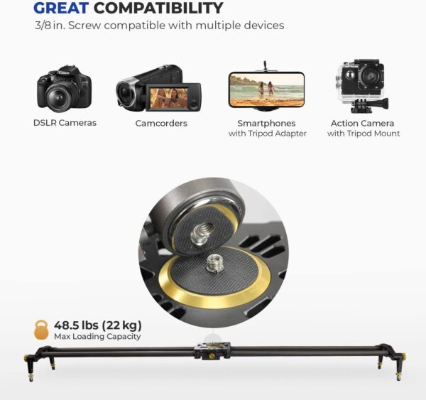Elevate Your Filmmaking: LimoStudio's Enhanced 31.5" Carbon Fiber Camera Slider with Versatile Dolly Track and Precision Stabilizer - Image 6