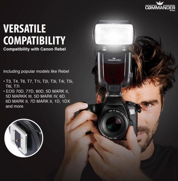 Fully Automatic Speedlite Flash for Canon EOS R, RP, R100, R50, R10, R7, R8, R6,R6 Mark II, R5, R5C Mirrorless Cameras, E-TTL up to 90ft, Built in Diffuser, Bounce Head, Swival, Slave Unit, - Image 2