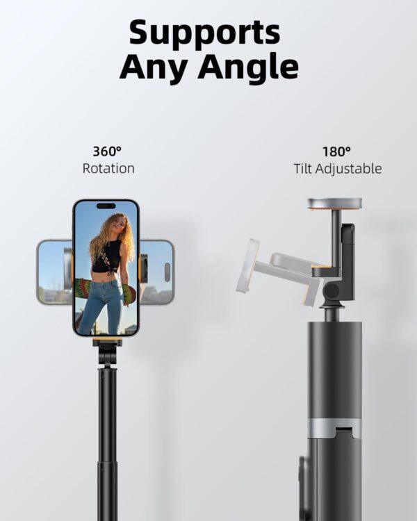 TODI 63" Cell Phone Selfie Stick Tripod, Portable Tripod for iPhone with Wireless Remote, Extendable Smartphone Stand, All-in-1, Compatible with iPhone/Android - Image 6