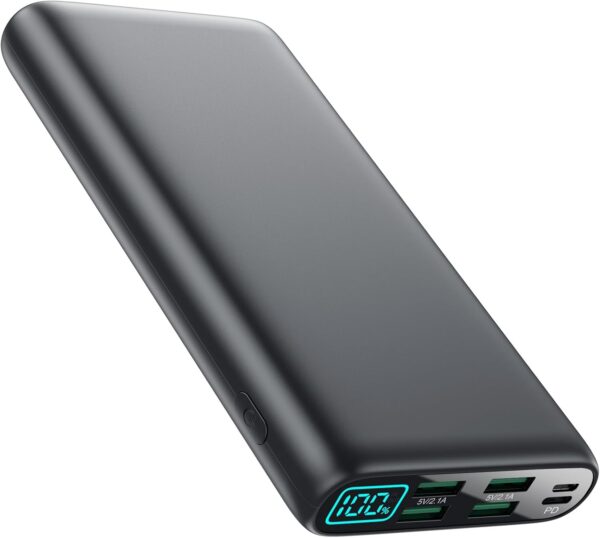 "Ultimate 38800mAh Power Bank: Stay Charged Anywhere with LCD Display & 5 USB Outputs for All Devices!"