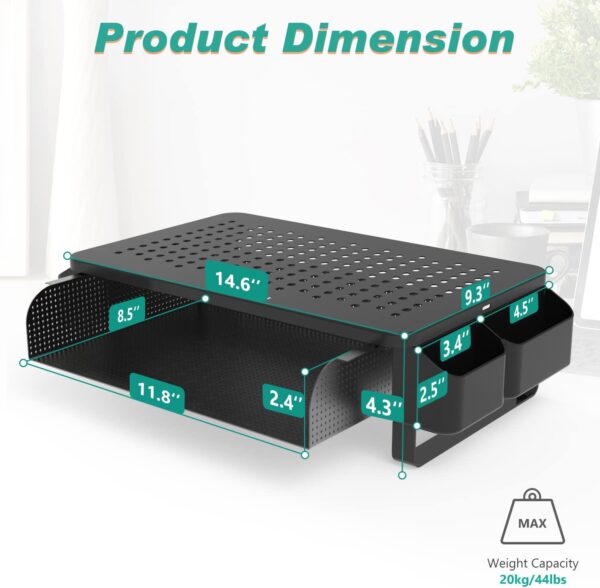 WALI Monitor Stand with Storage, Monitor Riser with Ventilation Drawer and Side Storage, Laptop Stand Riser for Desk, Printer Stands, (STT007), Black - Image 3