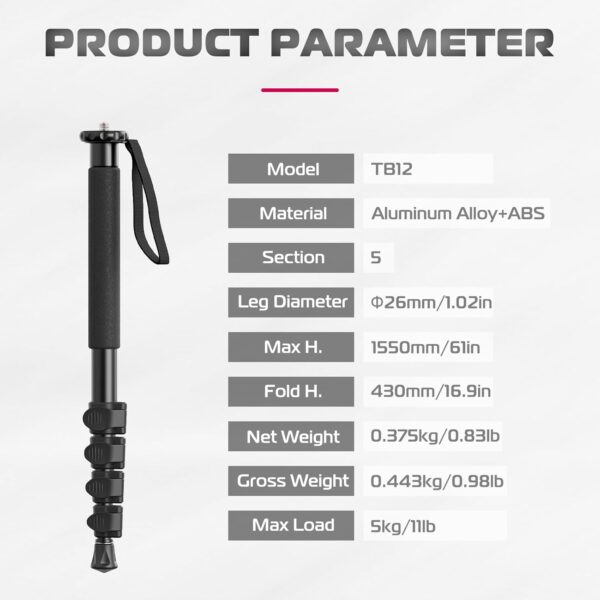 ULANZI TB12 61-Inch Camera Monopod - Portable Monopod Photography Stick with 5-Section Height, Aluminum Compact Travel Tripod & Monopod for Camera Canon, Nikon, Sony Mirrorless, DSLR, Easy to Carry - Image 7