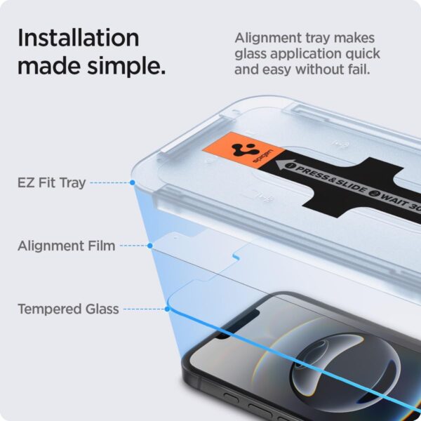 Spigen Tempered Glass Screen Protector [GlasTR EZ FIT] designed for iPhone 16e / iPhone 14 / iPhone 13 Pro/iPhone 13 [2 Pack] - Image 3