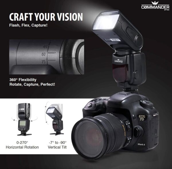 Fully Automatic Speedlite Flash for Canon EOS R, RP, R100, R50, R10, R7, R8, R6,R6 Mark II, R5, R5C Mirrorless Cameras, E-TTL up to 90ft, Built in Diffuser, Bounce Head, Swival, Slave Unit, - Image 3